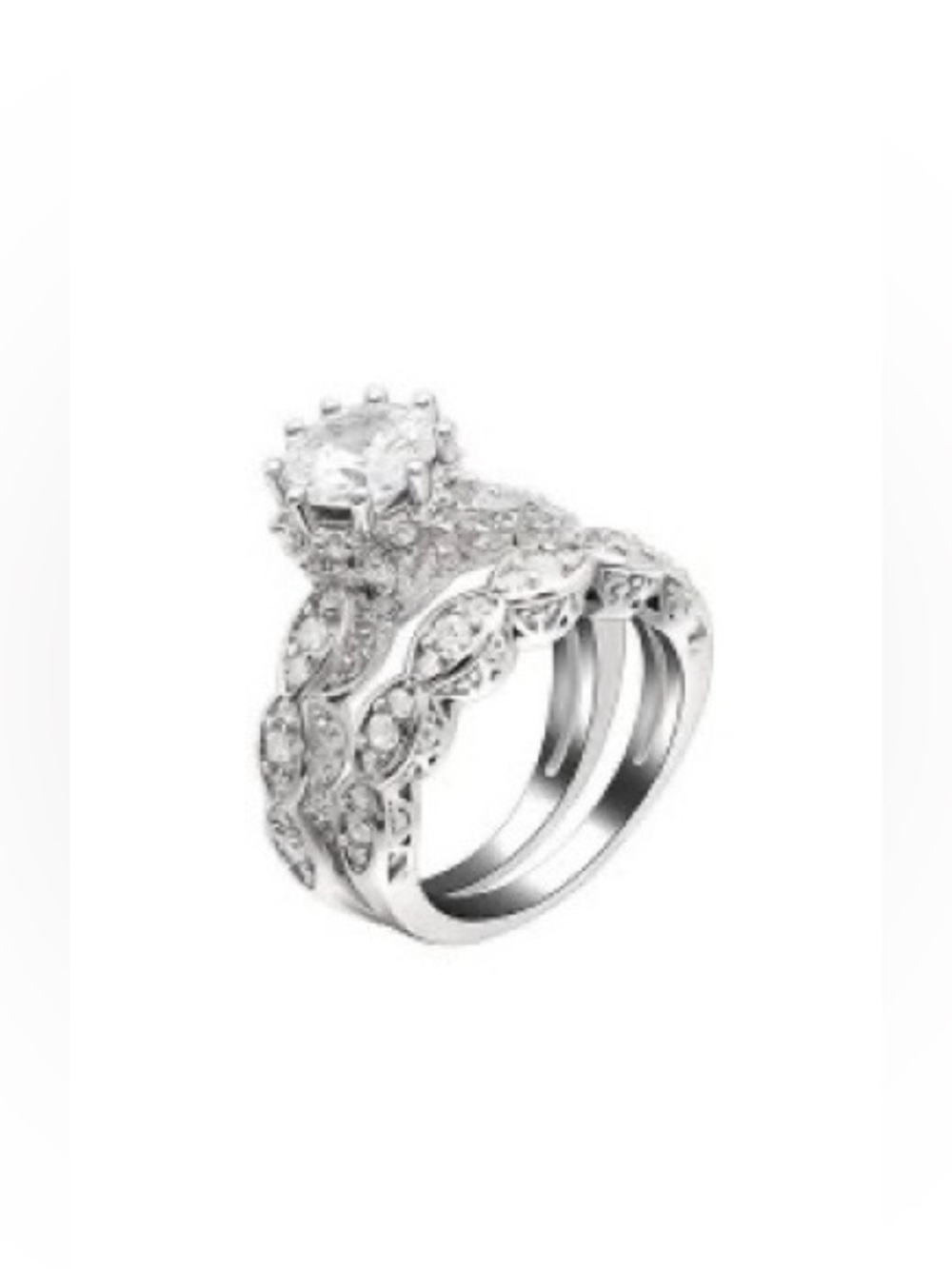 Wedding Ring Set Sterling Silver Zirconia Ring Band - Ginger Lyne Collection